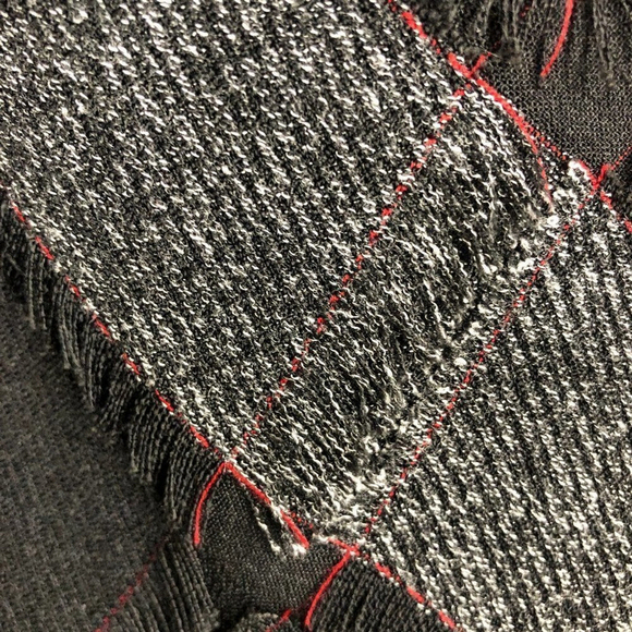 Denver Hayes Diagonal Stripe Patchwork Fringe Midi Dress Black Grey Red Sz 8 - Picture 11 of 15